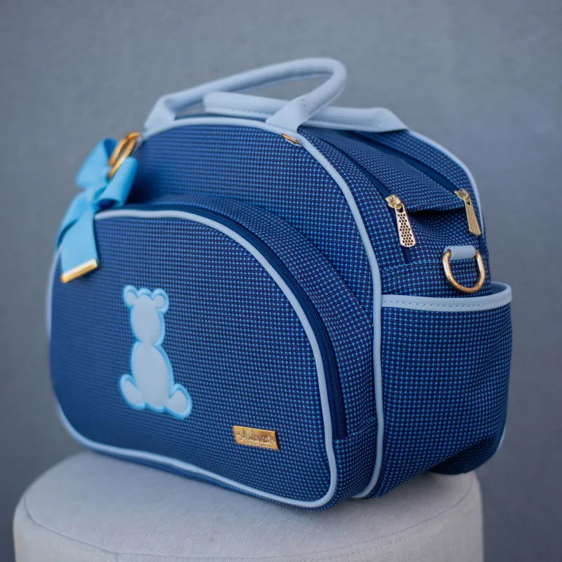 Bolsa da Mamãe - Tweed Azul Marinho no Couro Azul Bebê