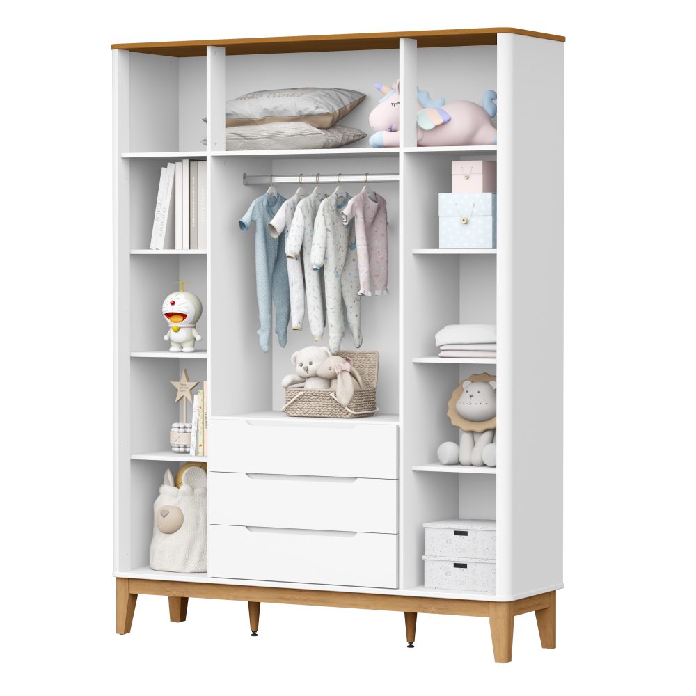 Roupeiro Boom 4 Portas Reller - Branco Fosco com Savana