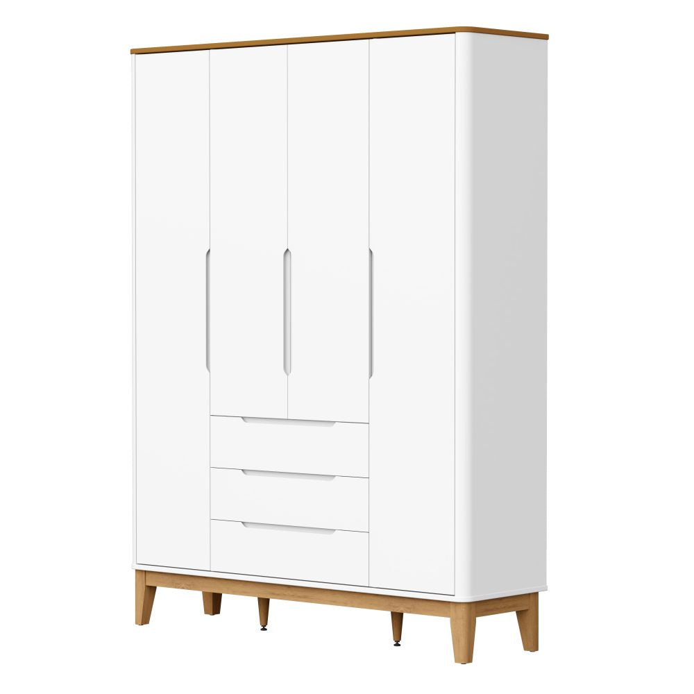 Roupeiro Boom 4 Portas Reller - Branco Fosco com Savana