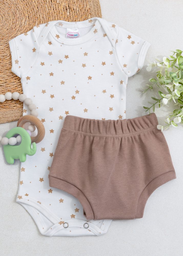 Conjunto Bebê Body e Tapa Fralda Suedine - Estrelas
