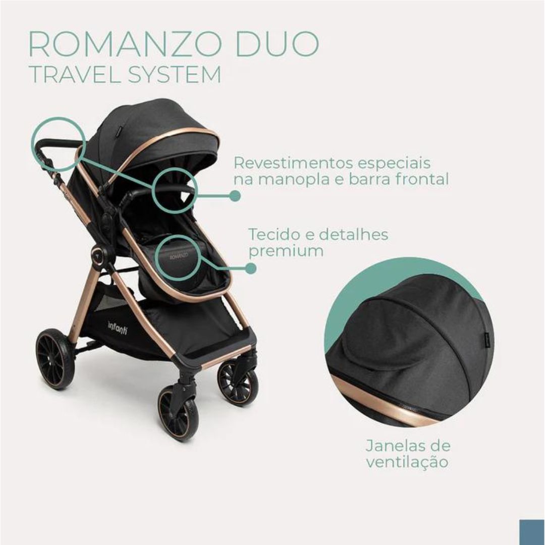 Carrinho Infanti Romanzo Trio Com Base Normal Preto Bronze