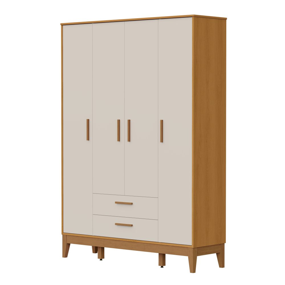 Quarto de Bebê Flip Reller | Guarda-Roupa 4 Portas, Cômoda e Berço - Areia Fosco Com Savana