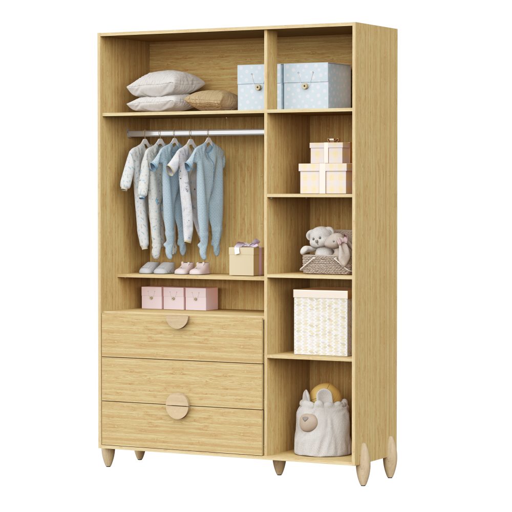 Quarto de Bebê Gracia Reller | Guarda-Roupa 3 Portas, Cômoda e Berço - Naturale