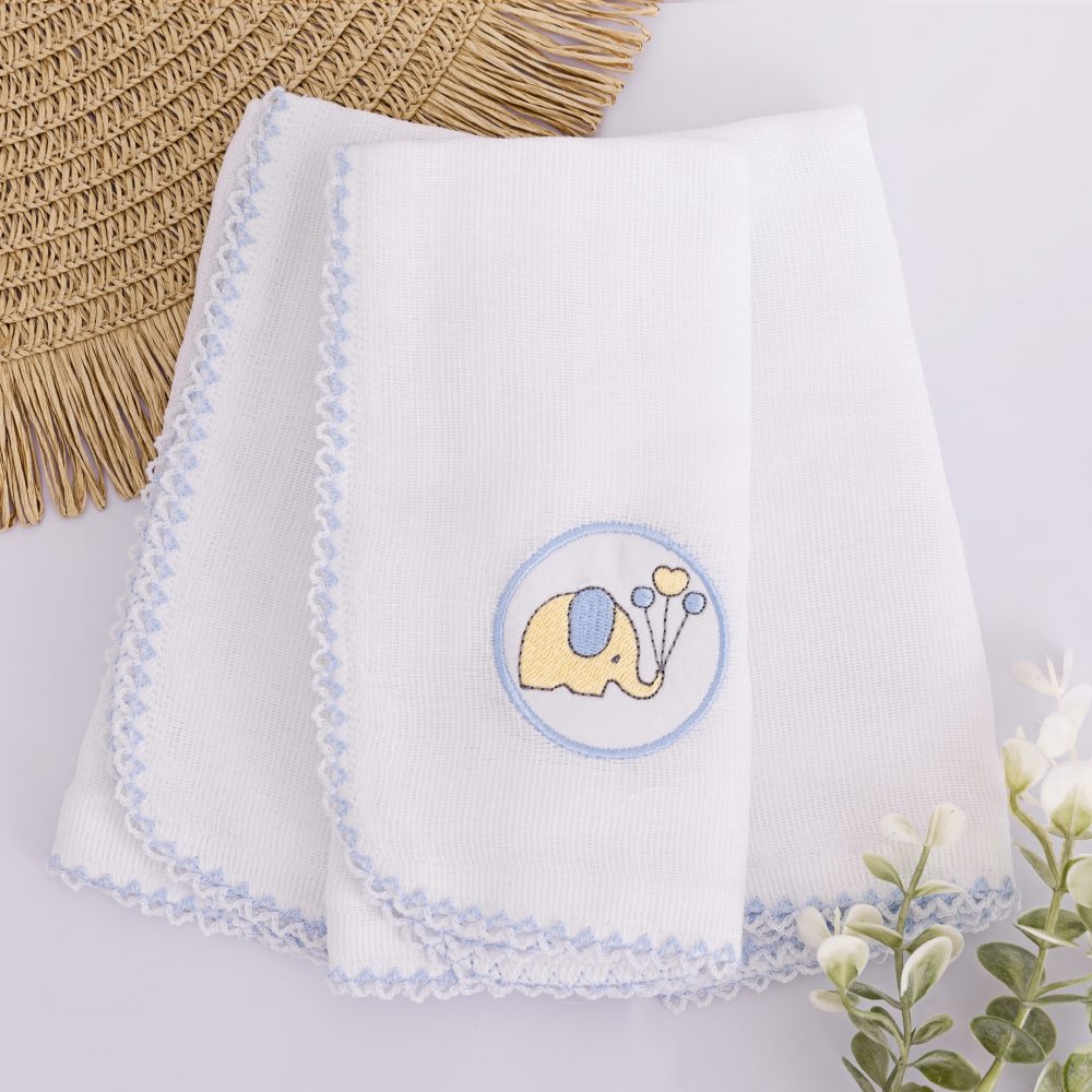 Kit Fralda de Boca Premium Bordada - Elefantinho Azul