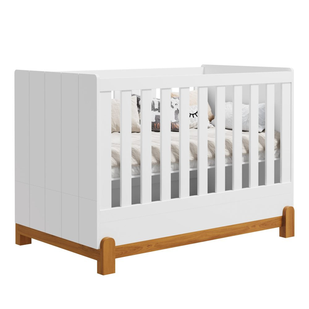 Quarto de Bebê Lotus Reller | Guarda-Roupa 4 Portas, Cômoda e Berço - Branco Fosco