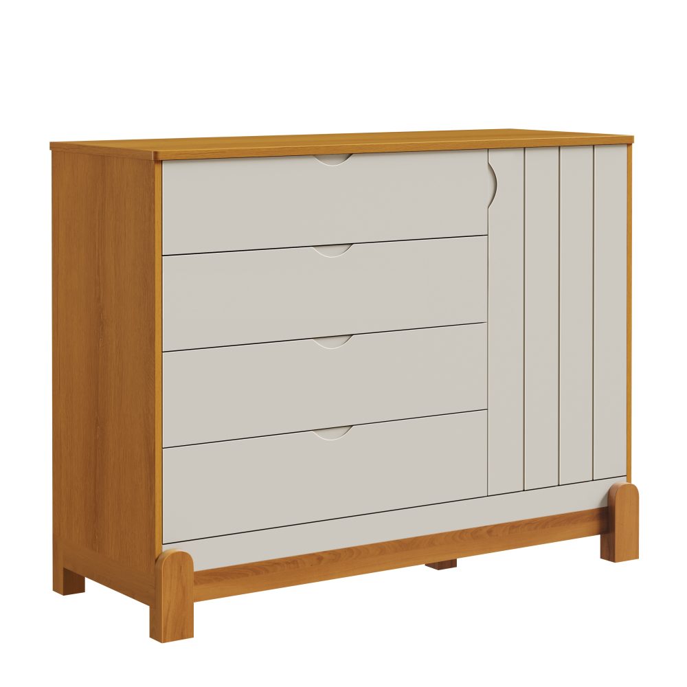 Quarto de Bebê Lotus Reller | Guarda-Roupa 4 Portas, Cômoda Sapateira e Berço - Areia Com Savana