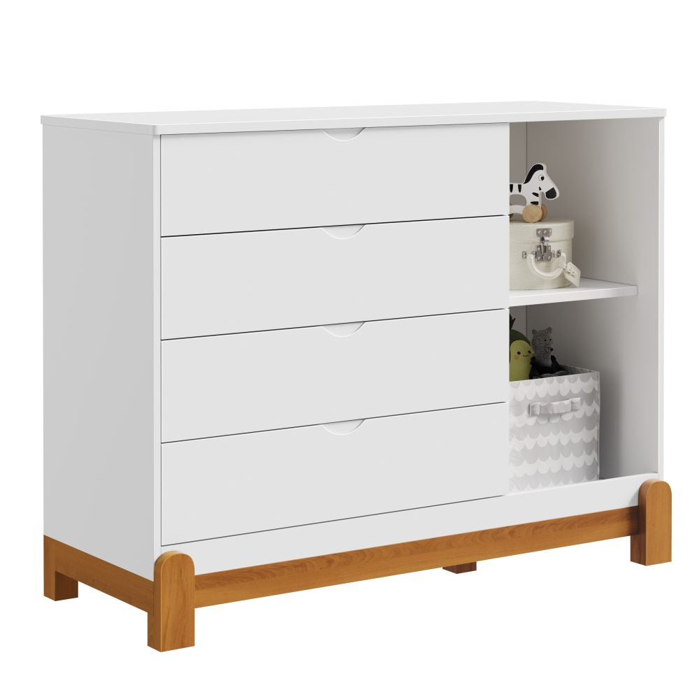 Quarto de Bebê Lotus Reller | Guarda-Roupa 4 Portas, Cômoda Sapateira e Berço - Branco Fosco