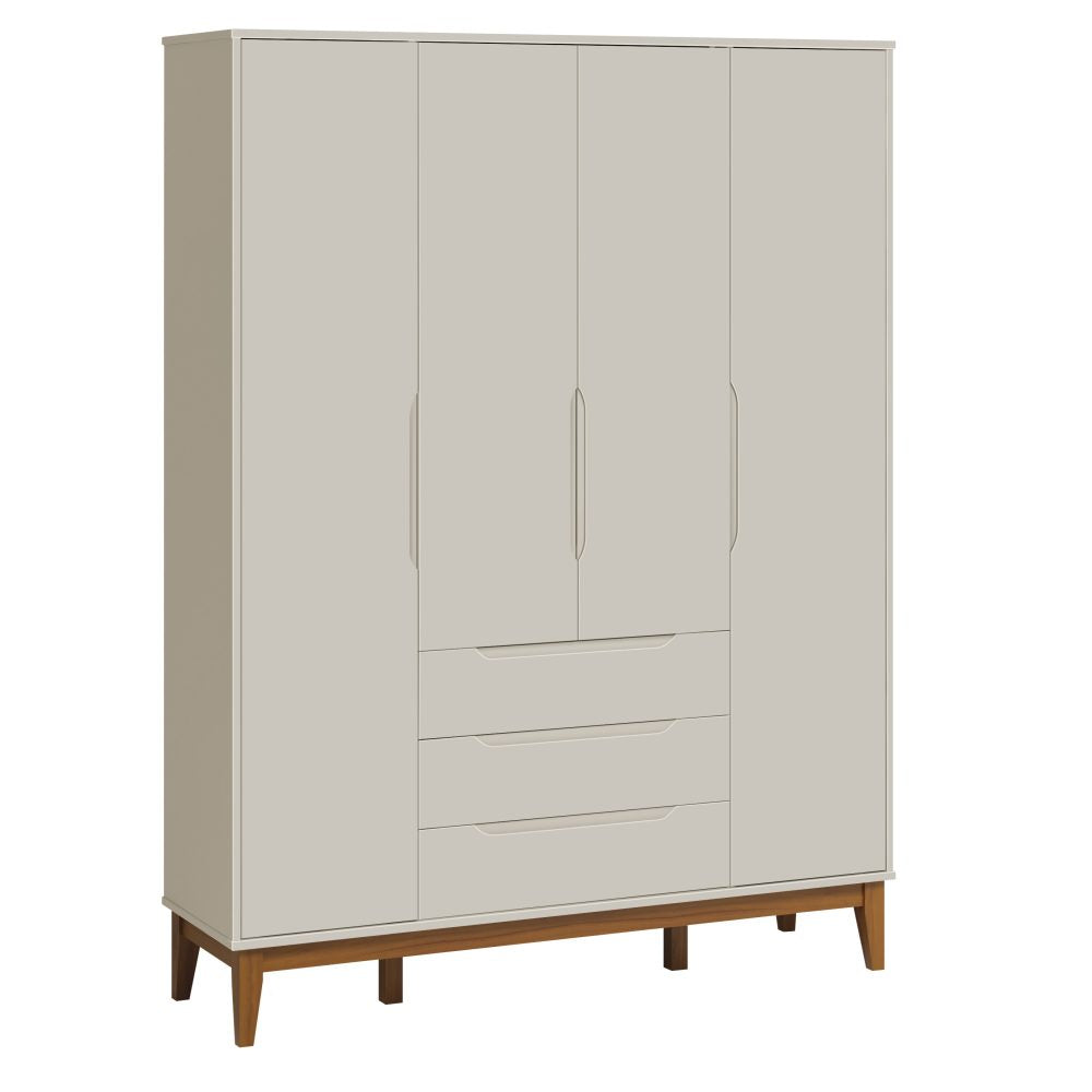 Quarto de Bebê Elfe Classic Reller | Guarda-Roupa 4 Portas, Cômoda e Berço Noah - Areia Fosco