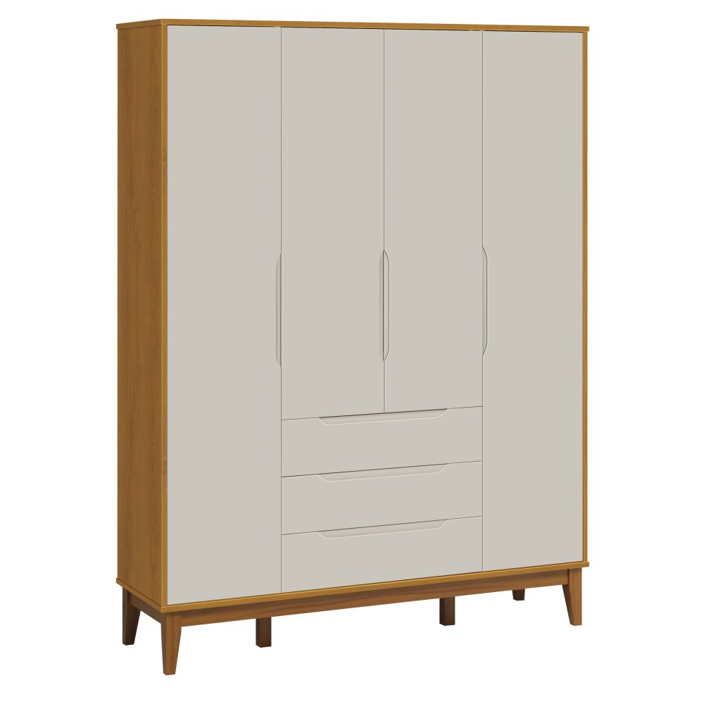 Quarto de Bebê Elfe Classic Reller | Guarda-Roupa 4 Portas, Cômoda e Berço Noah - Areia Fosco com Savana