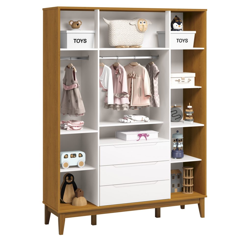 Roupeiro Elfe Classic Reller - Branco Fosco com Savana