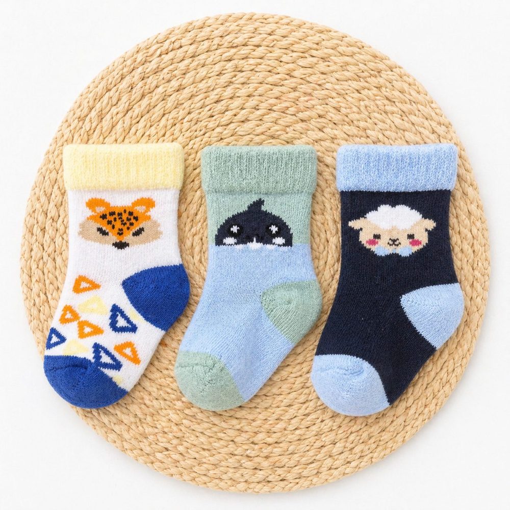 Kit 3 Meias Para Bebê Recém Nascido - Animais Menino