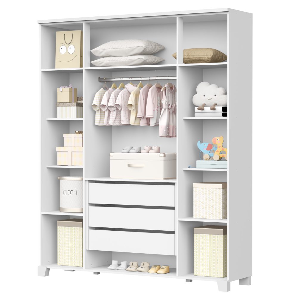 Quarto de Bebê Luna Max Reller | Guarda-Roupa 4 Portas, Cômoda e Berço Evolutivo - Branco Fosco