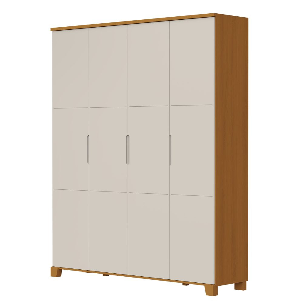 Quarto de Bebê Luna Max Reller | Guarda-Roupa 4 Portas, Cômoda e Berço Evolutivo- Areia Fosco Com Savana