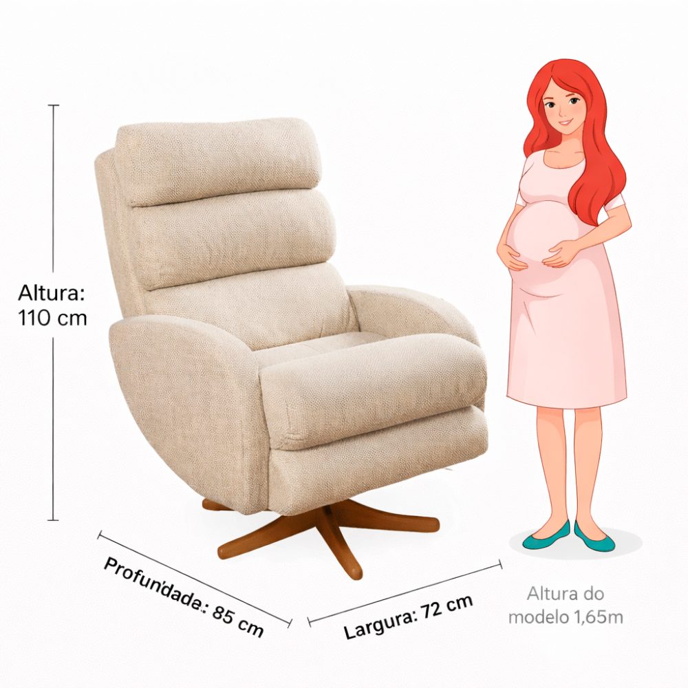 Poltrona Amamentação Maitê Balanço e Giro com Puff - Boucle
