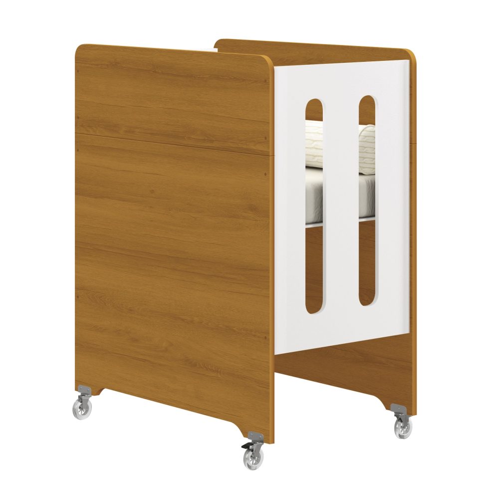Quarto de Bebê Luna Max Reller | Guarda-Roupa 4 Portas, Cômoda e Berço Evolutivo - Branco Fosco Com Savana