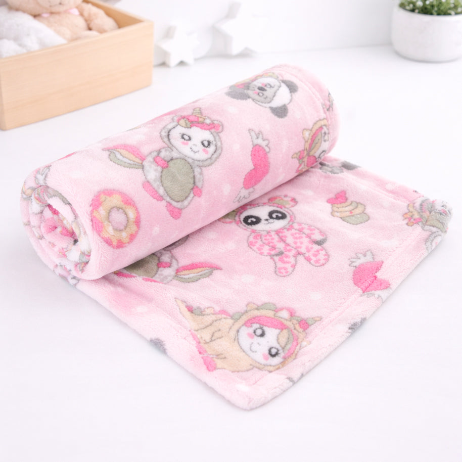 Manta Bebê Microfibra Amiguinhas Rosa 70cm x 1,0m - Bene Casa