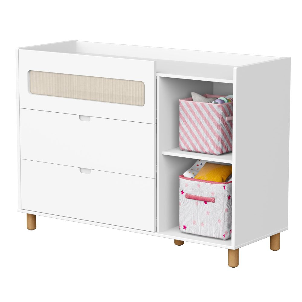Quarto de Bebê Ollie Reller | Guarda-Roupa 4 Portas, Cômoda e Berço - Branco Fosco