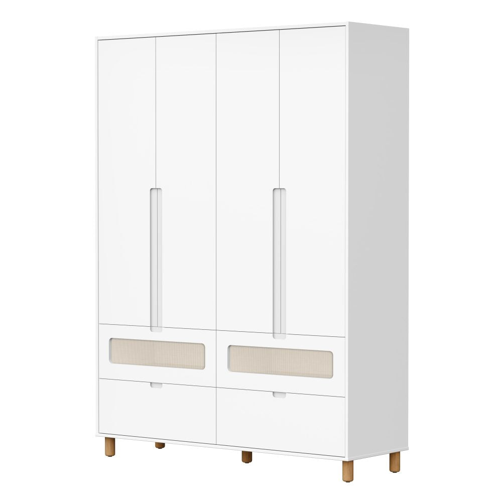 Quarto de Bebê Ollie Reller | Guarda-Roupa 4 Portas, Cômoda e Berço - Branco Fosco