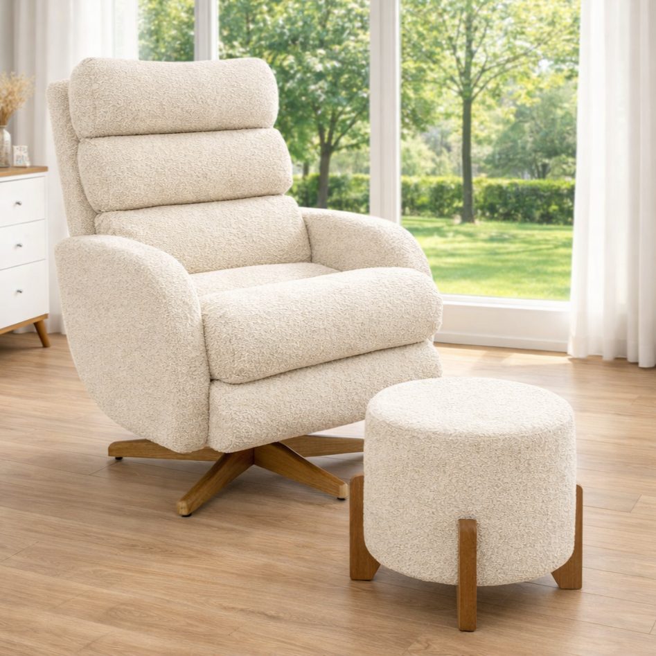 Poltrona Amamentação Maitê Balanço e Giro com Puff - Boucle