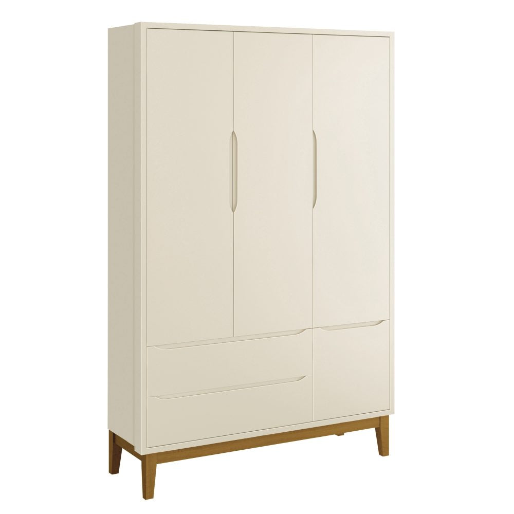 Quarto de Bebê Classic Reller | Guarda-Roupa 3 Portas, Cômoda e Berço - Areia Fosco