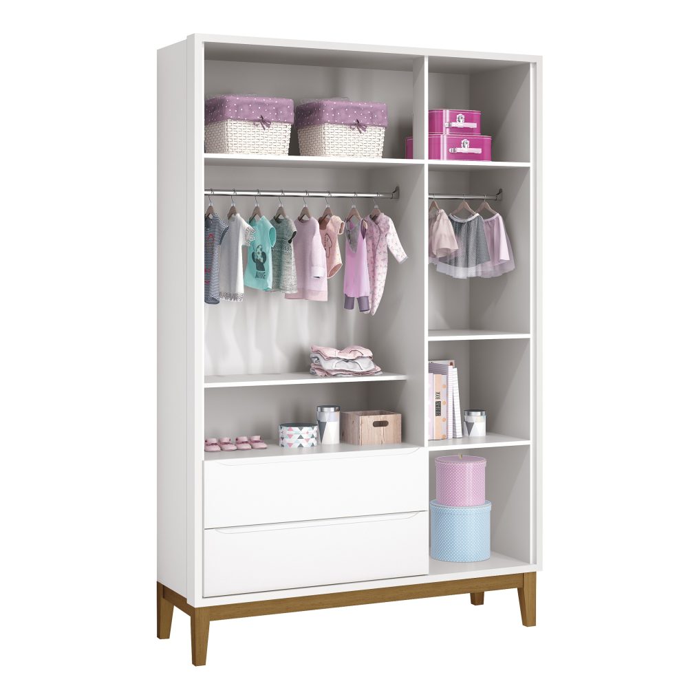 Quarto de Bebê Classic Reller | Guarda-Roupa 3 Portas, Cômoda e Berço - Branco Fosco