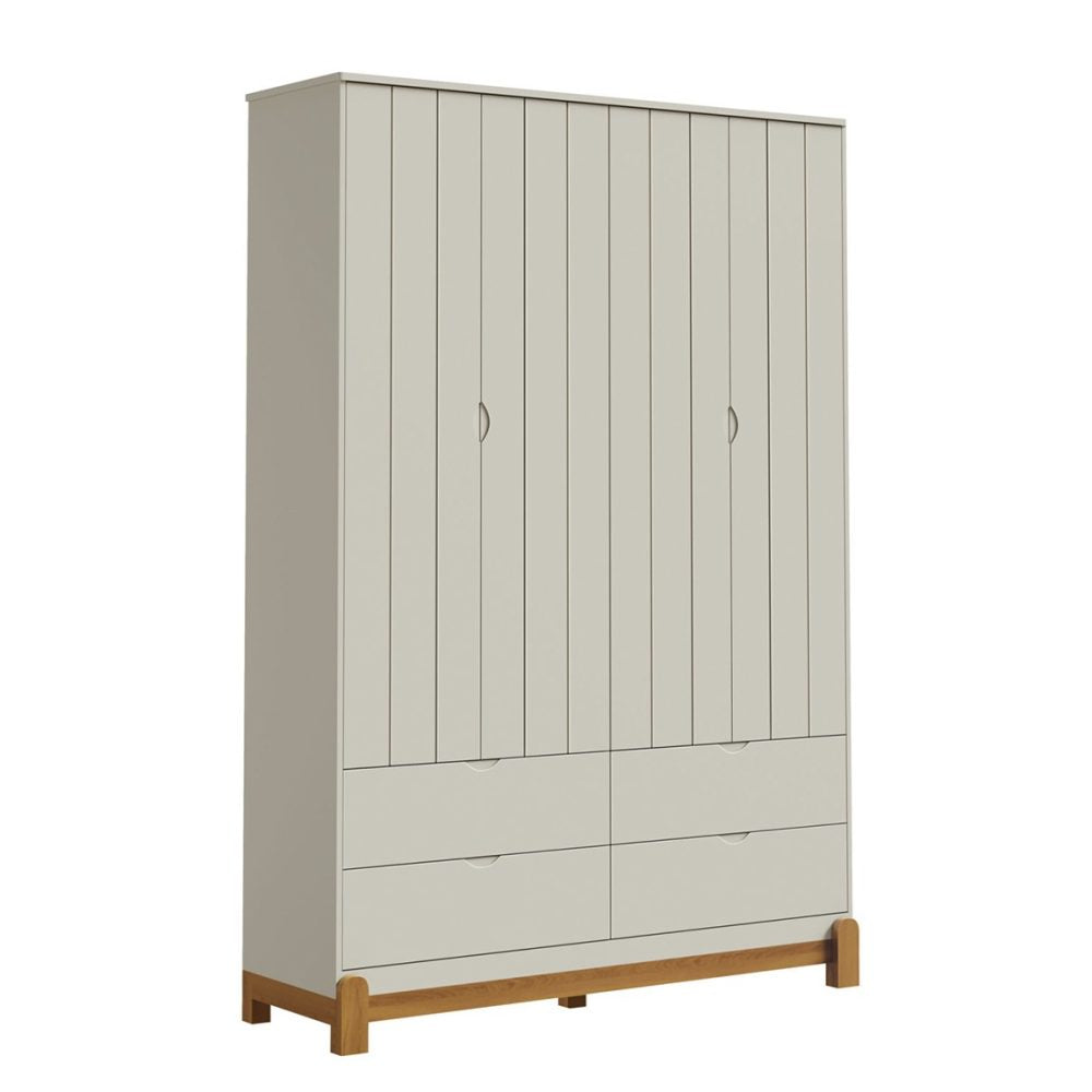 Quarto de Bebê Lotus Reller | Guarda-Roupa 4 Portas, Cômoda e Berço - Areia Fosco