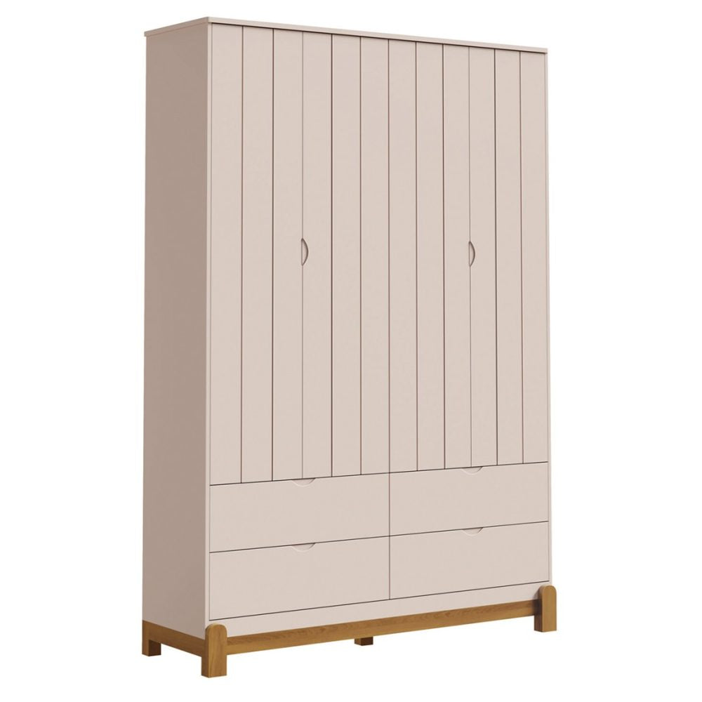 Quarto de Bebê Lotus Reller | Guarda-Roupa 4 Portas, Cômoda e Berço - Rosa Fosco