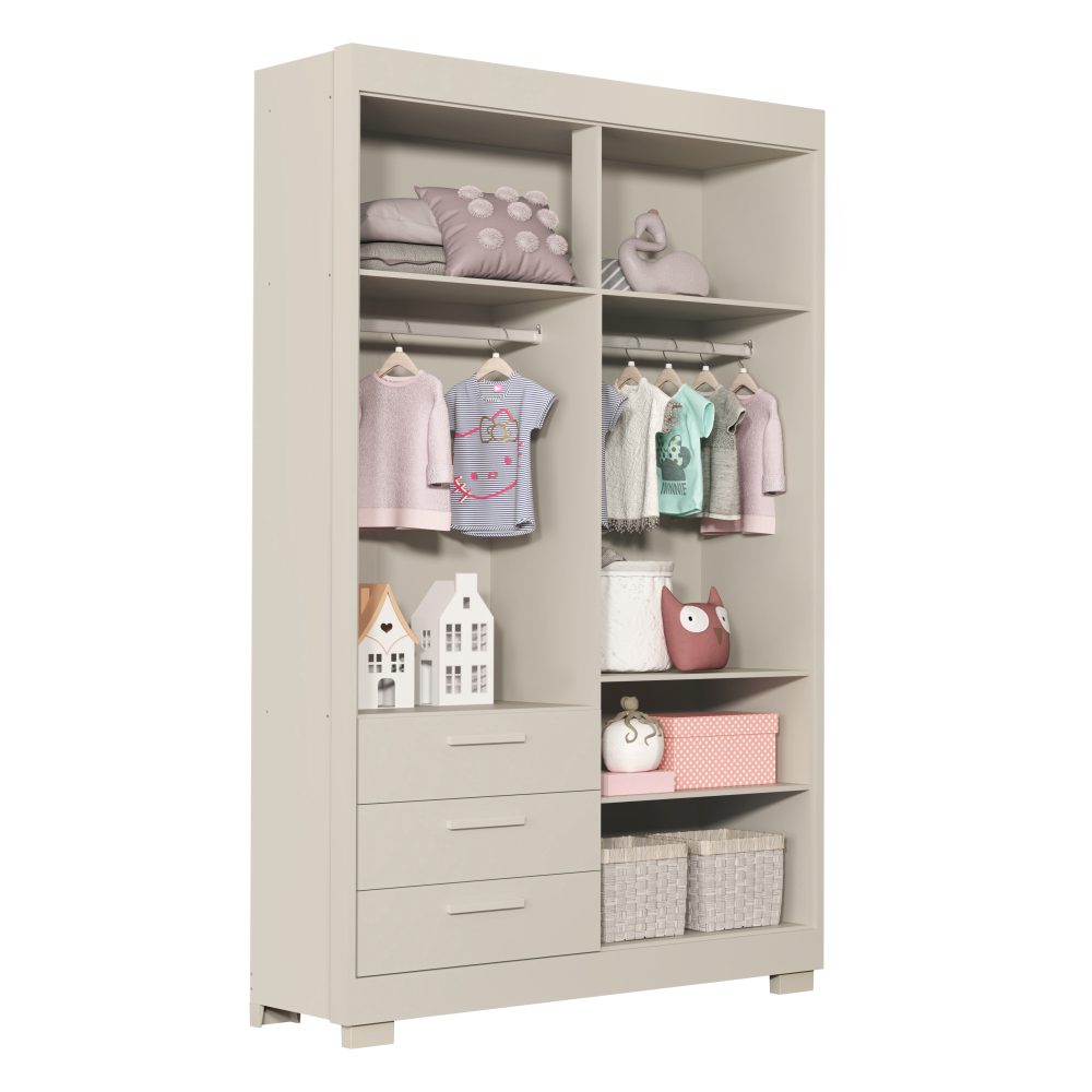 Quarto de Bebê Zaki Reller | Guarda-Roupa 4 Portas, Cômoda e Berço Evolutivo - Areia Fosco