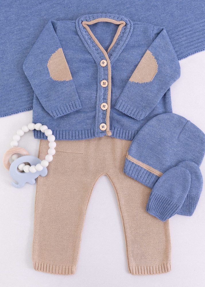 Saída Maternidade Bebê em Tricô Azul Jeans - 5 peças