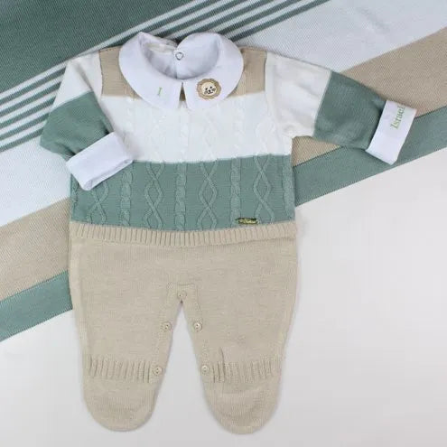 Saída De Maternidade Masculina Bebê Tricô 5 Peças Felipe - ACOMPANHA BODY PERSONALIZADO Verde Maré