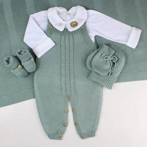 Saída De Maternidade Masculina Bebê Tricô Caio 7 peças - ACOMPANHA BODY PERSONALIZADO Verde Maré