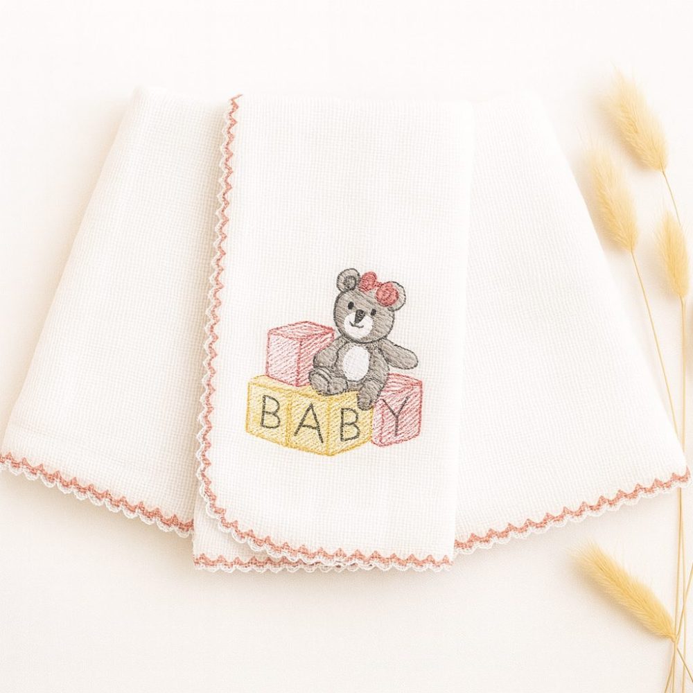 Kit Fralda de Boca Premium Bordada - Ursinha Baby