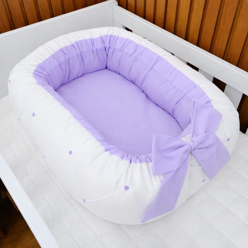 Ninho para Bebê Redutor de Berço Luxo - Branco com Lilás