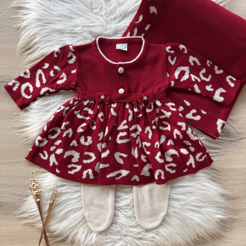 Saida Maternidade Laço e Botões Animal Print 3 Peças Vermelho
