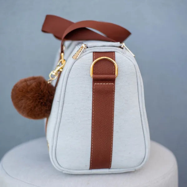 Bolsa da Mamãe - Linho Bege com Fitas Caramelo