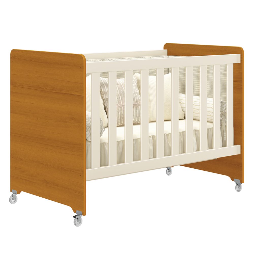 Quarto de Bebê Luna Max Reller | Guarda-Roupa 4 Portas, Cômoda e Berço Evolutivo - Branco Fosco Com Savana