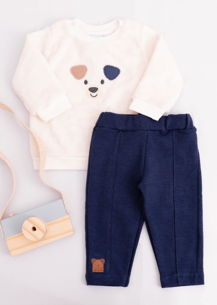 Conjunto Bebê Blusão Peluciado Com Bordado Dog e Calça Marinho
