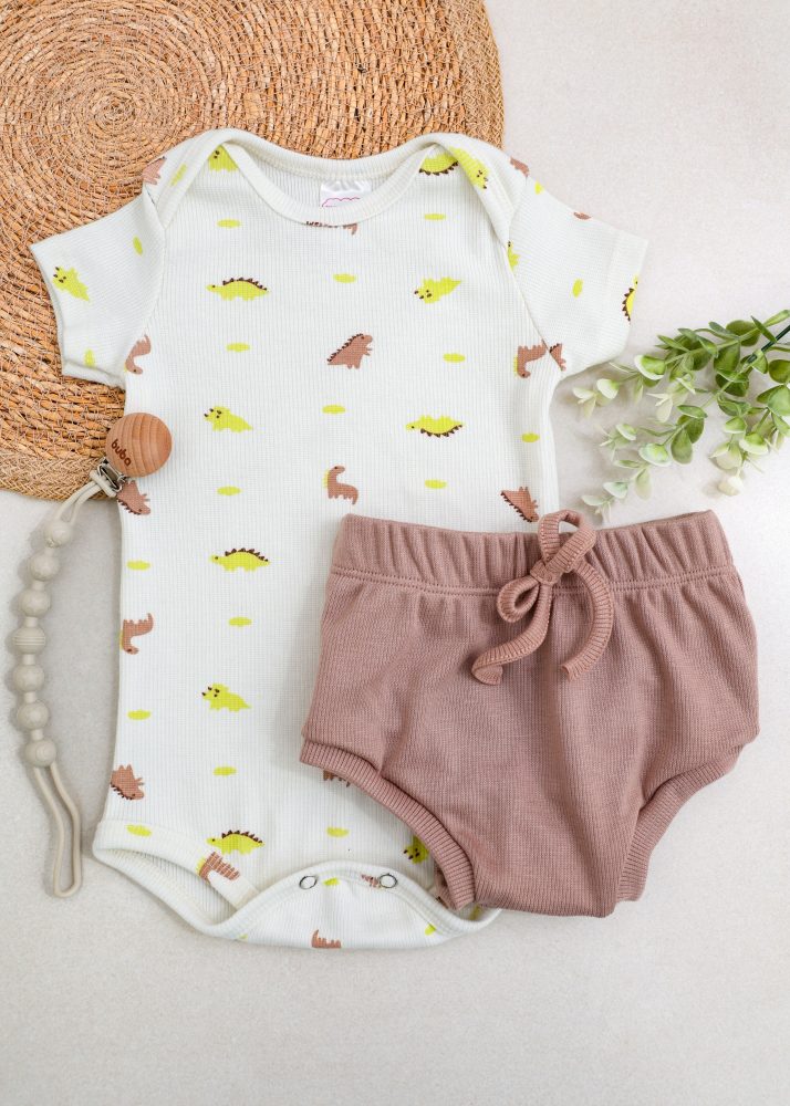 Conjunto Bebê Body e Tapa Fralda Canelado - Dino