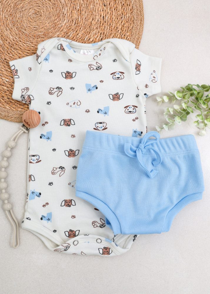 Conjunto Bebê Body e Tapa Fralda Canelado - Dogs