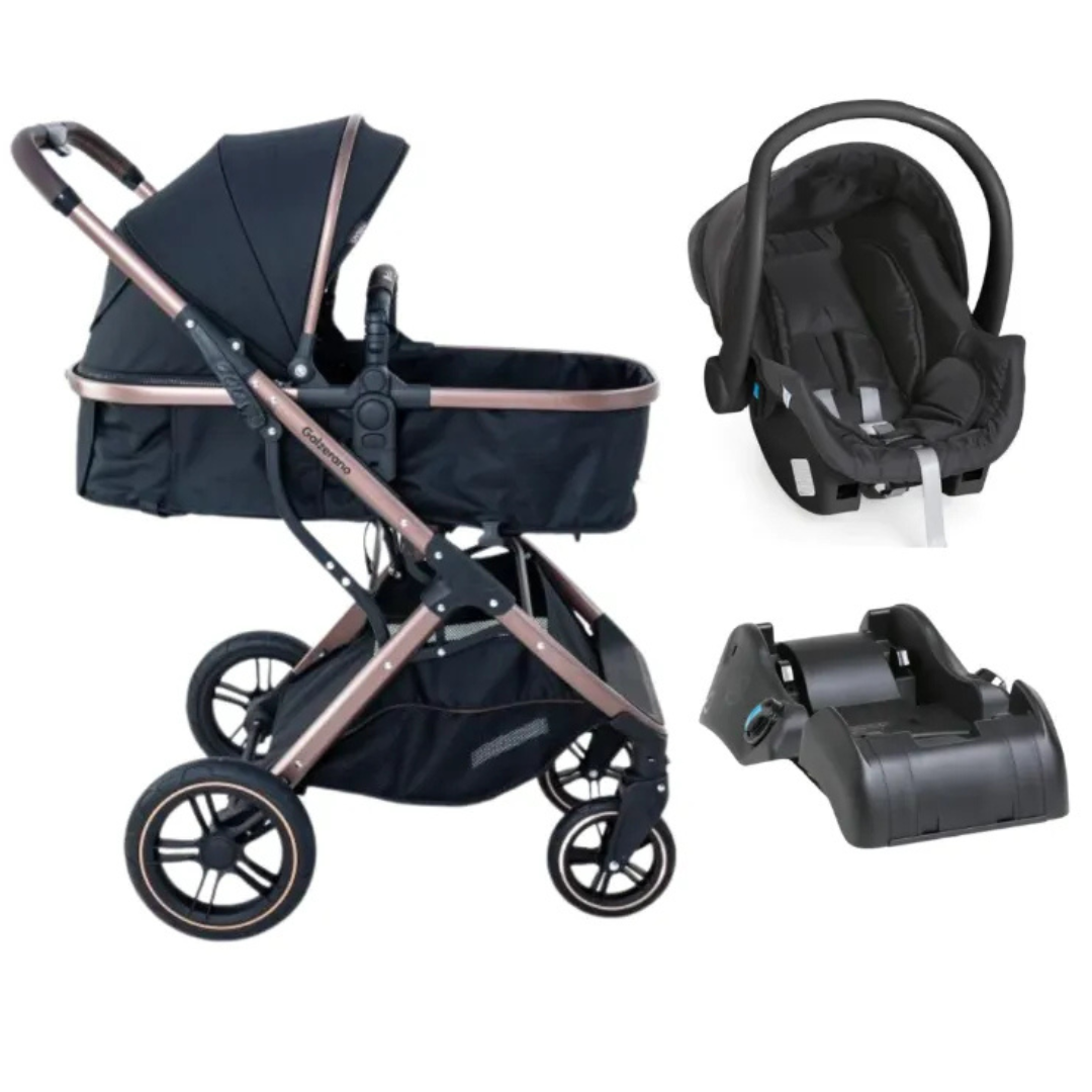 Kit Carrinho de Bebê Zoe - Galzerano Preto com Cobre
