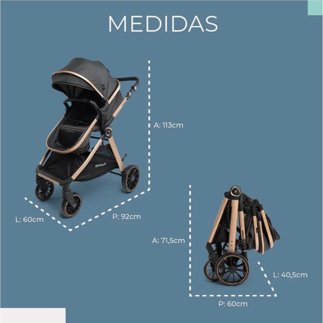 Carrinho Infanti Romanzo Duo Preto Granizo