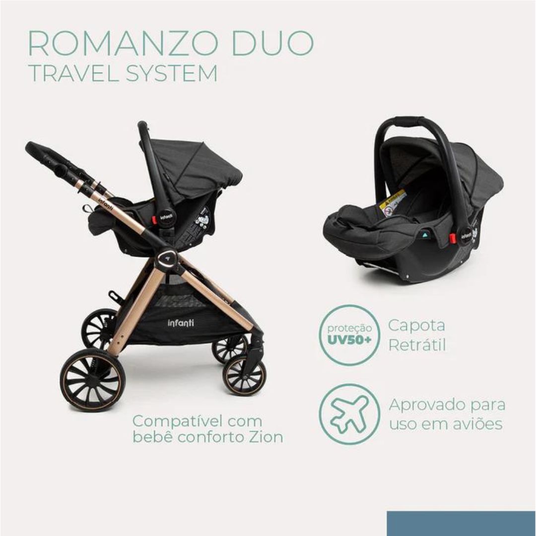 Carrinho Infanti Romanzo Trio Com Base Normal Preto Bronze