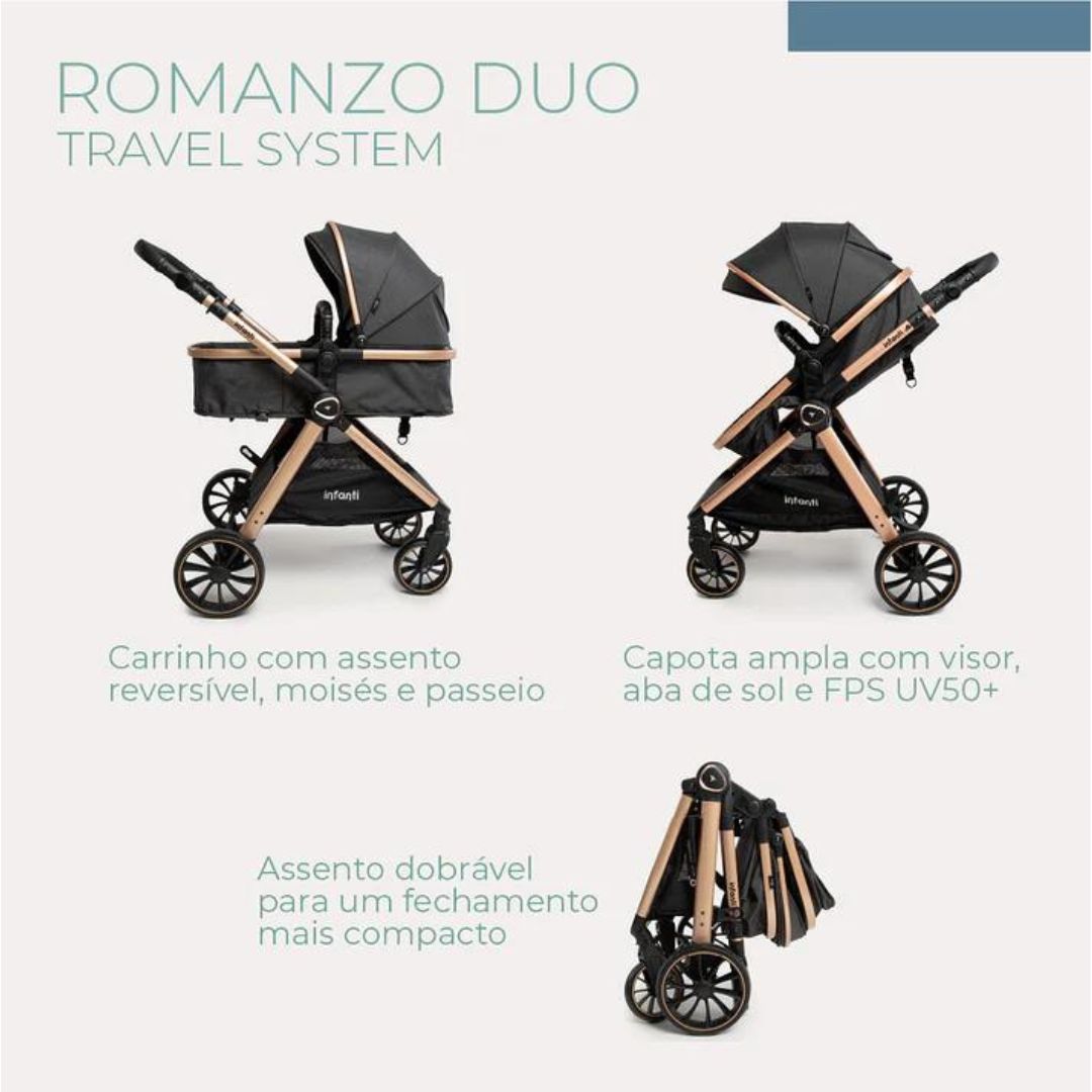 Carrinho Infanti Romanzo Duo Preto Granizo