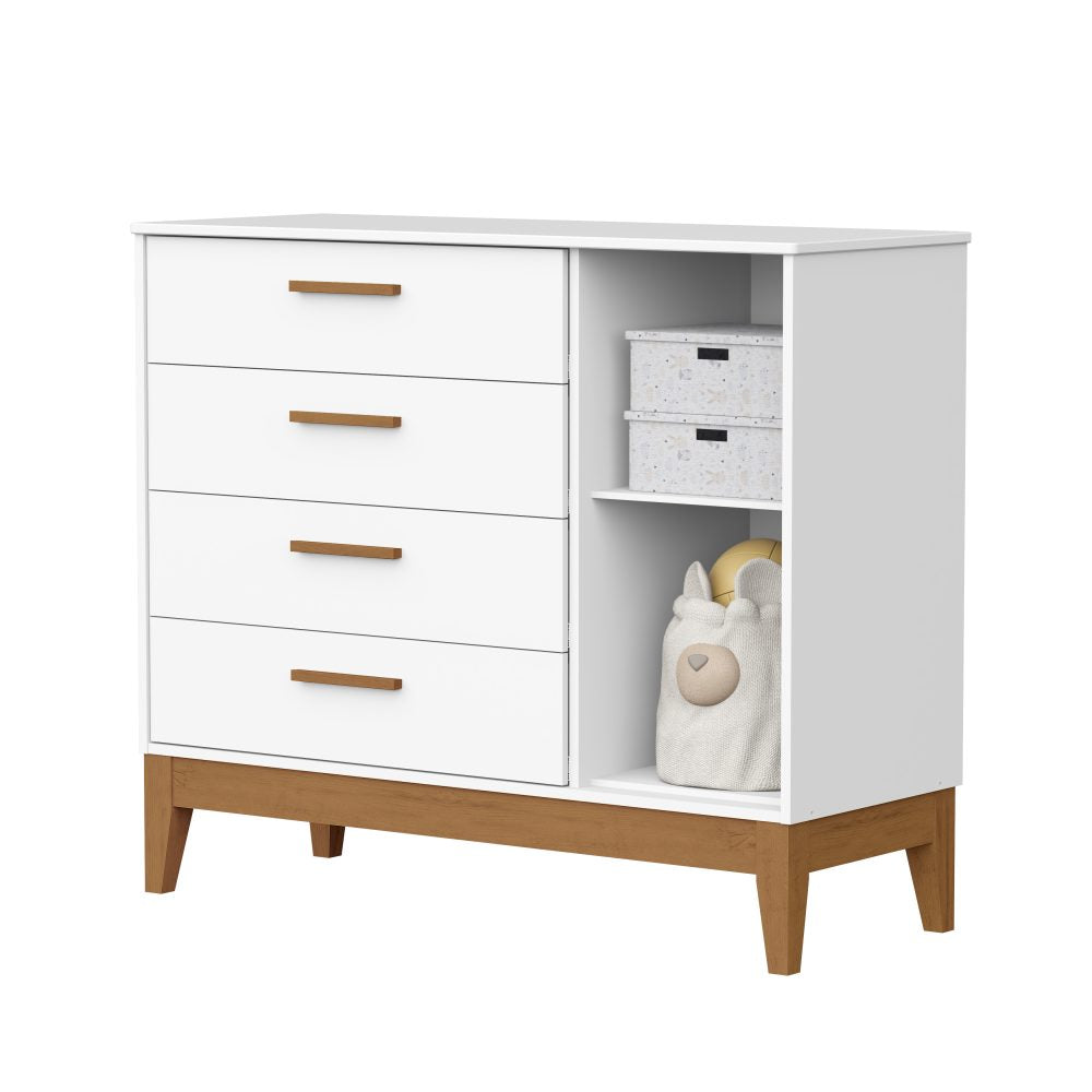 Quarto de Bebê Flip Reller | Guarda-Roupa 4 Portas, Cômoda e Berço - Branco Fosco