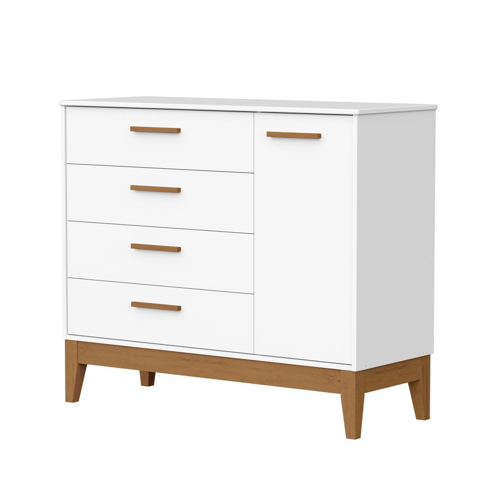 Quarto de Bebê Flip Reller | Guarda-Roupa 4 Portas, Cômoda e Berço - Branco Fosco