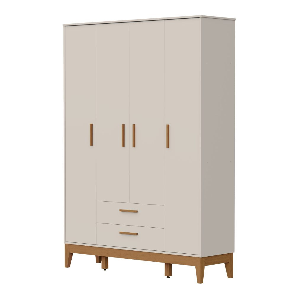 Quarto de Bebê Flip Reller | Guarda-Roupa 4 Portas, Cômoda e Berço - Areia Fosco