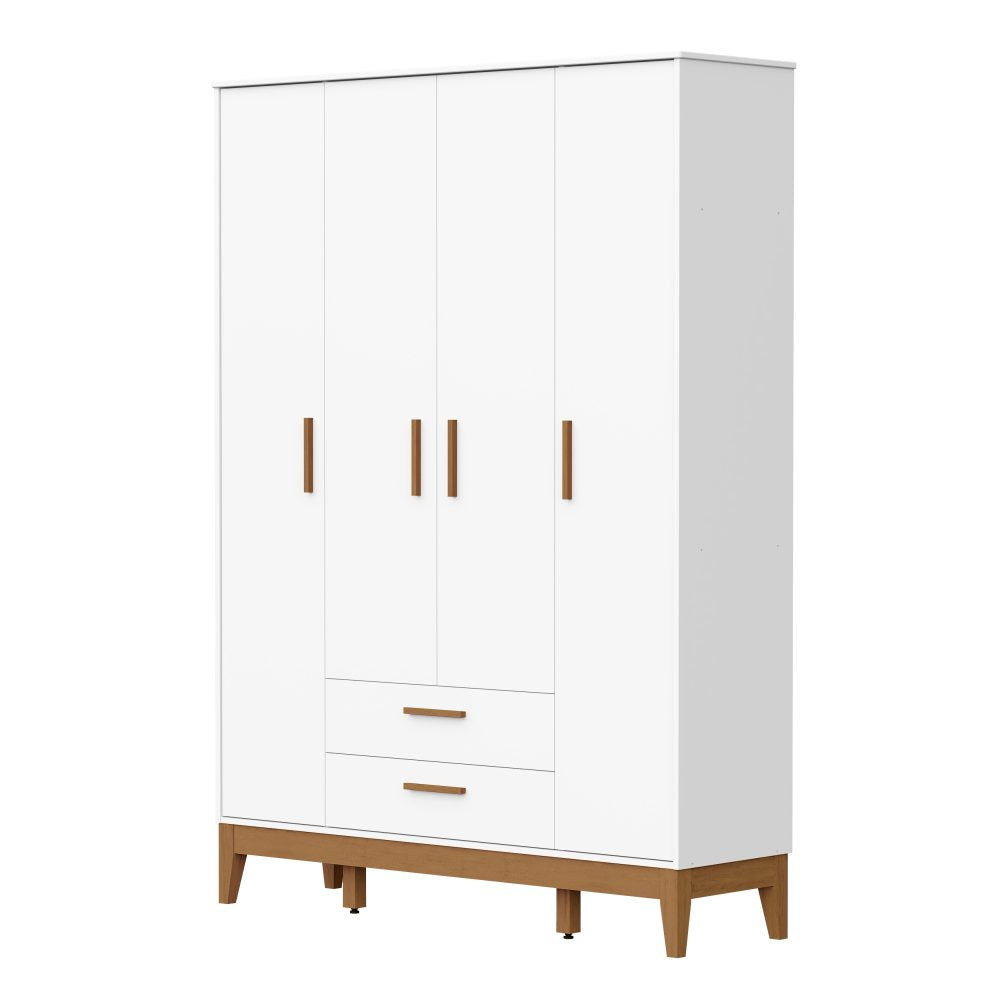 Quarto de Bebê Flip Reller | Guarda-Roupa 4 Portas, Cômoda e Berço - Branco Fosco