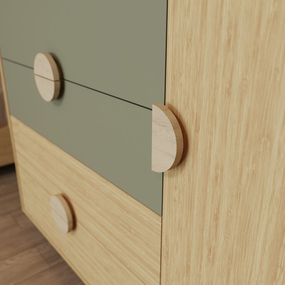 Quarto de Bebê Gracia Reller | Guarda-Roupa 3 Portas, Cômoda e Berço - Oliva Naturale
