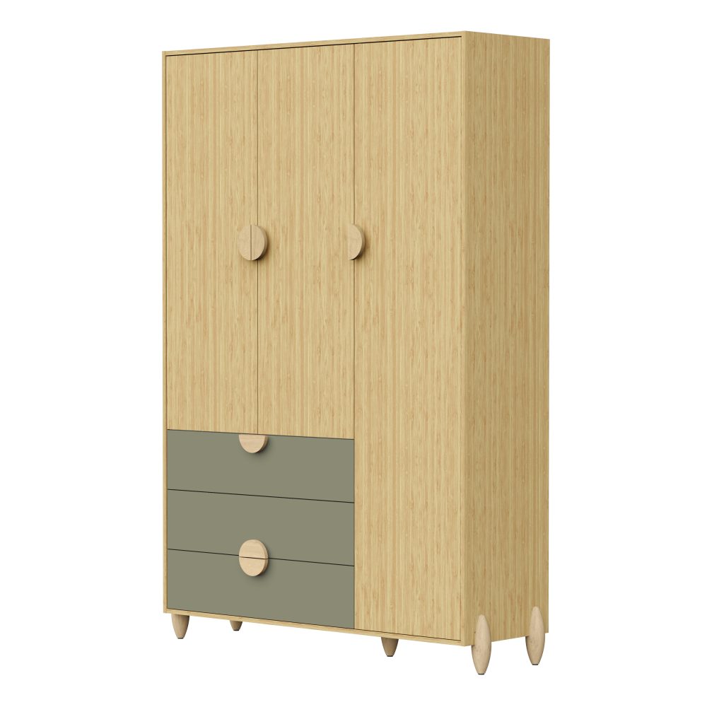 Quarto de Bebê Gracia Reller | Guarda-Roupa 3 Portas, Cômoda e Berço - Oliva Naturale