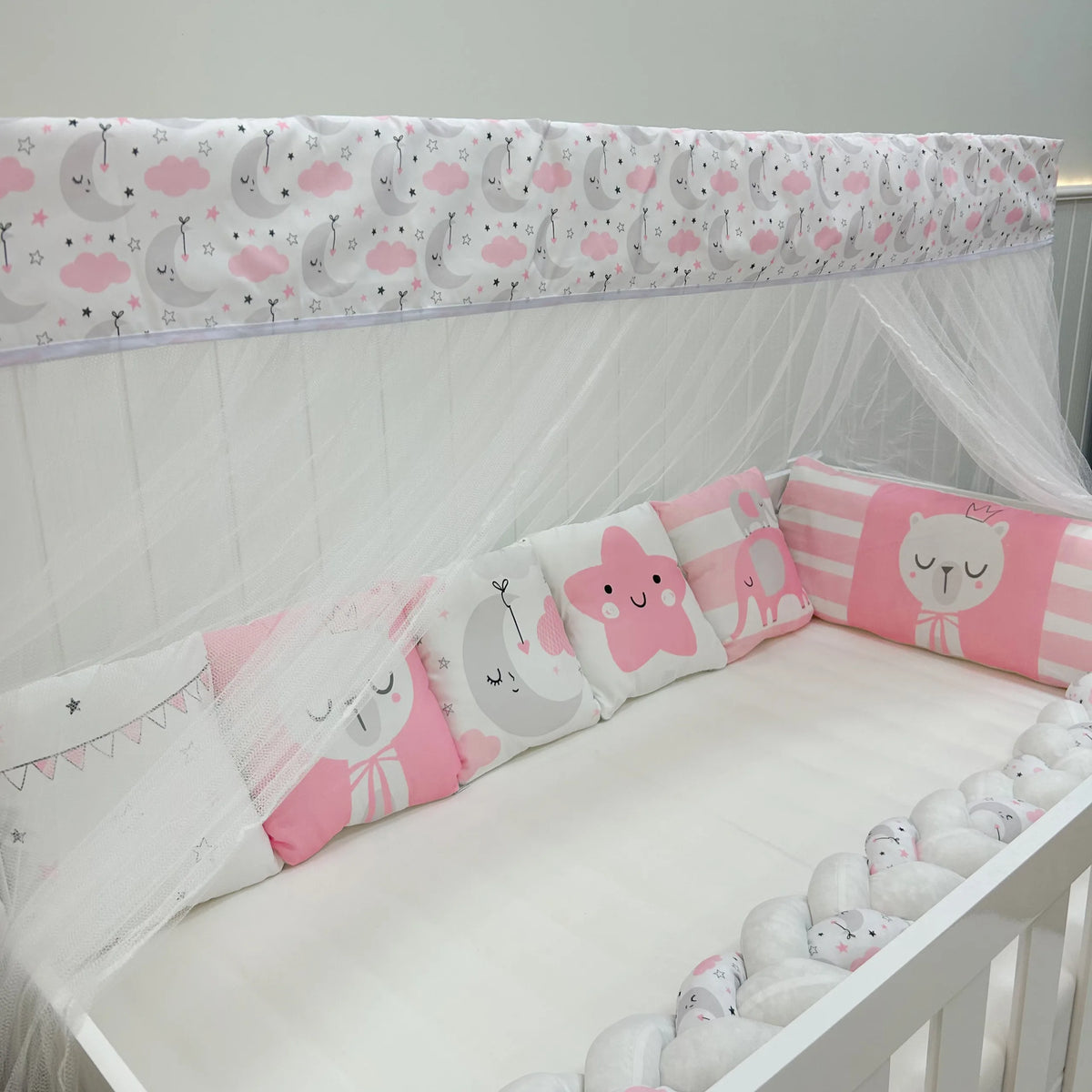 Kit Berço Trança 10 Peças - Gatinha Rosa